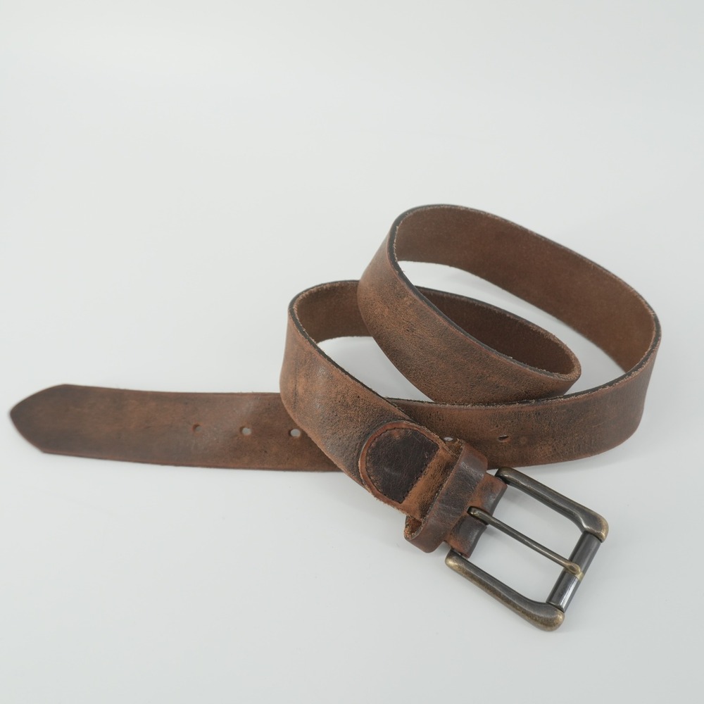 Old Navy Genuine Leather Belt Mens 32" Brown Distressed Rugged Casual Buckle